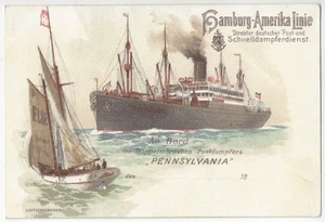 Línea de barco de vapor Hamburgo-America 1899 - postal alemana bellamente ilustrada - Imagen 1 de 2