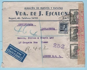 Spain 1938 Civil War: neat censored registered airmail advertising cover to - Picture 1 of 1