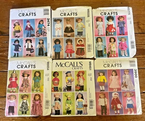 LOT OF 6 MCCALLS CRAFTS 18 INCH DOLL CLOTHES PATTERNS,  UNCUT, AMERICAN GIRL - Picture 1 of 9