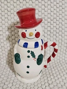 Temptations Presentable Ovenware By Tara Ceramic Snowman Mug Red Handle - Picture 1 of 4