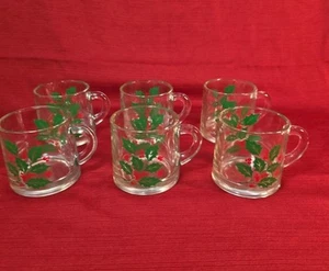 6 Libby Holly Berry Kaffeetassen/Tassen mit Griffen Vintage 3" Durchmesser, 3" hoch - Bild 1 von 8