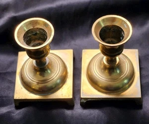Vintage Set Small Solid Brass Candle Holders H. 3.5 Inches. - Picture 1 of 10