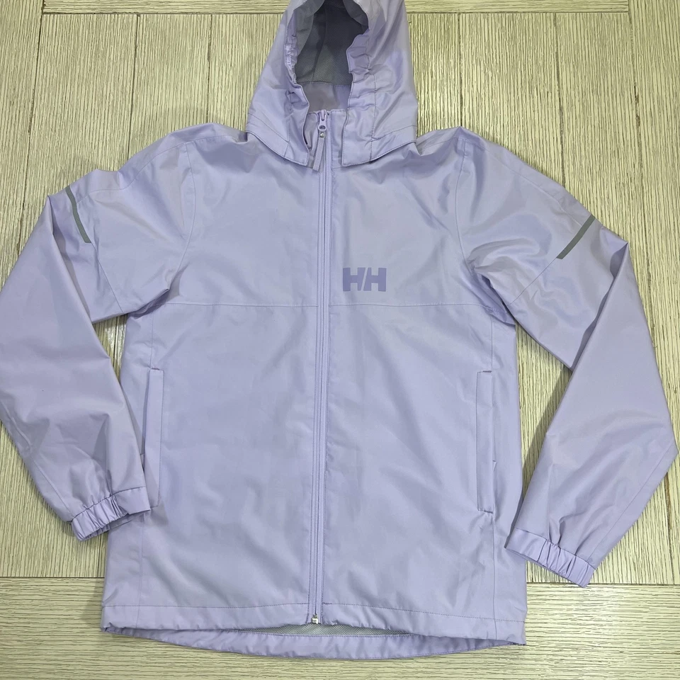 Chaqueta cortavientos Helly Hansen para mujer 16 púrpura con capucha resistente al agua logotipo HH Foto 1 de 4