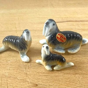 3 Vintage Bone China Seals Figurines Walrus Family of From Japan - Picture 1 of 6