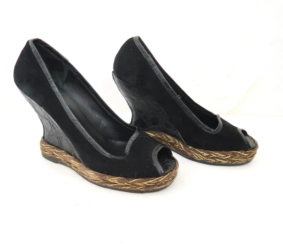 Zapatos de tacón de cuña de terciopelo y cocodrilo Hollywould Lexington talla 9 Foto 1 de 4