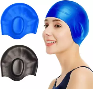 2 Pcs Swimming Caps Cover Ears Durable Silicone Non-Slip Waterproof Swim Caps - Picture 1 of 12