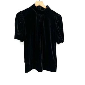 Karl Lagerfeld Terciopelo Cuello Alto Manga Abullonada Top Blusa Fiesta Gótica S - Imagen 1 de 9