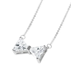 925 STERLING SILVER BOW NECKLACE PENDANT W/ LAB DIAMONDS/ 18 INCH/ NEW DESIGN! - Picture 1 of 2