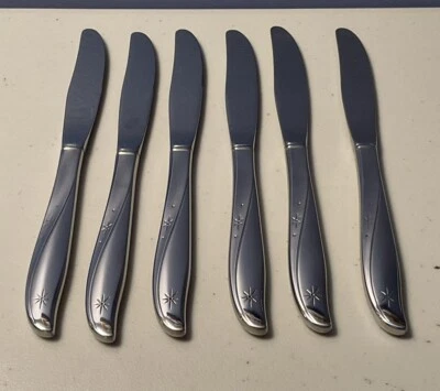 NEW Oneida Community TWIN STAR Knives Set of 6 MCM Stainless Flatware Starburst - Image 1 of 4