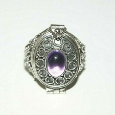 Rare BAGUE POISON ARGENT MASSIF 925 AMETHYSTE CACHETTE SECRET BIJOU CADEAU