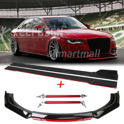 Body Kits Front Bumper Lip Splitter Side Skirts Strut Rods Red for Audi A4 A3 Foto 1 de 4