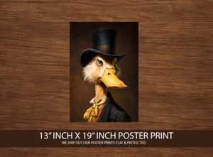 Ente Poster Druck 13x19 - Lustiges viktorianisches Tierportrait - Zylinderhut Gentleman - Bild 1 von 3