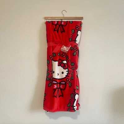 Hello Kitty Red Holiday Christmas Wreath Bow Plush Throw Blanket 60 x 70 in NWT - Image 1 of 4