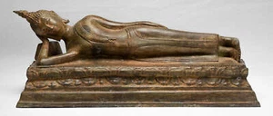 Antik Thai Stil Bronze Sukhothai Liegender Nirvana Buddha Statue - 55cm/55.9cm - Foto 1 di 18