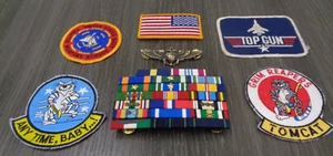 F 14 TOMCAT DESERT STORM IRAQI FREEDOM TOP GUN PATCH MOUNTED RIBBON SET LOT - Picture 1 of 15