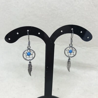 ORECCHINI ACCHIAPPA SOGNI  IN ARGENTO 925 E TURCHESE NATURALE DEI NATIVI AMERICA - Immagine 1 di 4