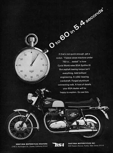 Motocicletta BSA Spitfire Mk III 1967 "da 0 a 60 in 5,4 secondi" pubblicità originale - Foto 1 di 1