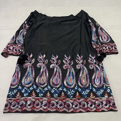 Blusa Blusa Blusa Blusa Nicole Miller Bordada Cachemira Floral Hombro Descubierto-14-0974 Foto 1 de 4