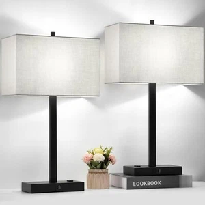 Set of 2 Touch Control Table Lamp with 2 USB Ports, 3-Way Dimmable Modern Nig - Picture 1 of 7