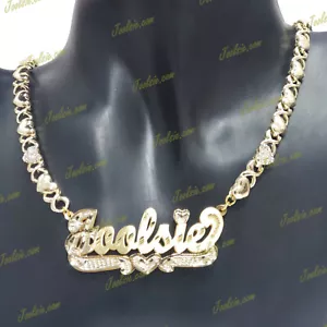 COLLAR PERSONALIZADO ENCHAPADO EN ORO 14K DOBLE 3D XO ABRAZOS N BESOS NOMBRE CZ - Imagen 1 de 1