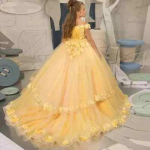 New Dresses Elegant Yellow Flower Girl Dresses Birthday for Girls Dresses - Picture 1 of 32