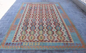 7x10 Multicolor Hand Woven Afghan Wool Maimana Area Rug Persian Tribal Kilim Rug - Picture 1 of 10