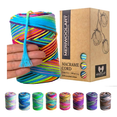 Hilo de macramé MeriWoolArt 3 mm 200 m - Öko-Tex 100 % hilo de algodón reciclado color - Imagen 1 de 4