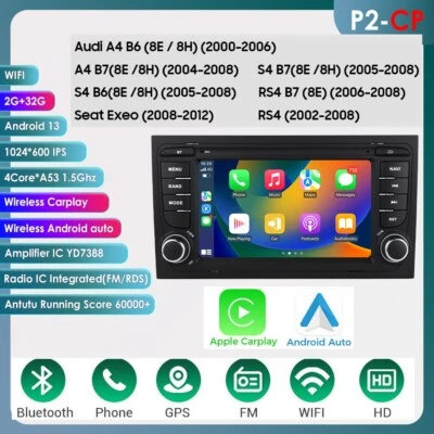 7" Android13 Car Stereo For Audi A4 S4 B6 RS4 GPS Radio 2+32GB Head Unit CarPlay Foto 1 de 4