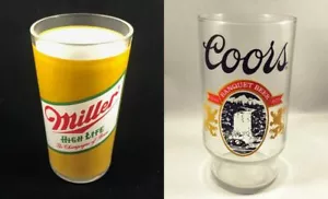 2 Vtg 70s Beer Glasses Miller High Life & Coors Banquet 12oz 5" Tumblers EVC - Picture 1 of 5