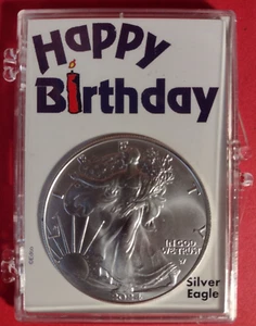 2025  HAPPY BIRTHDAY - 1 OZ. AMERICAN SILVER EAGLE IN CUSTOM HOLDER - Picture 1 of 3