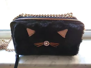 Kate Spade Vintage Black Fur Cat Crossbody Brighton Lane Bag New Htf - Picture 1 of 9