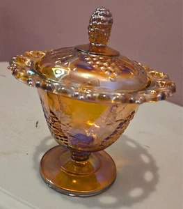 De Colección Ámbar Indiana Carnaval Vidrio Cosecha Uva Tapa Caramelo Plato Borde Encaje 7.5" - Imagen 1 de 1