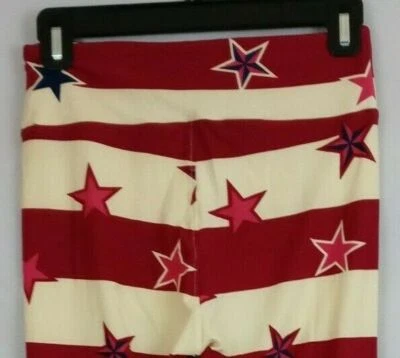 Nuevo Leggings LuLaRoe Talla Única Rojo y Marfil Rayas Con Diseño de Estrellas Foto 1 de 4
