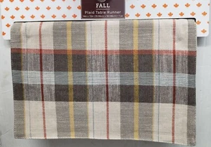 Fabric Printed Cotton Table Runner, 14" x 72", FALL MULTICOLOR PLAID RUNNER, HL - Picture 1 of 8
