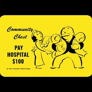 Insegna Latta Monopoly 12x8 Paga Ospedale Infermiere Uomo Gemelli Babies Community Chest Card - Foto 1 di 2