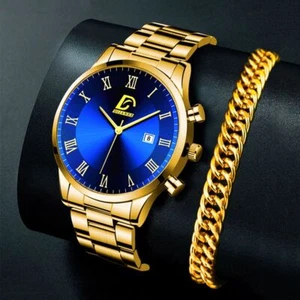 Gold Farbe Armbanduhr - Quarz Analog Uhr Edelstahl Herren Luxus Uhren - Bild 1 von 22
