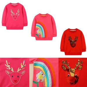 Kids Girls Sweatshirts Santa Tops Sport Pullover Elk Jumpers Workout Sweaters - Picture 1 of 32