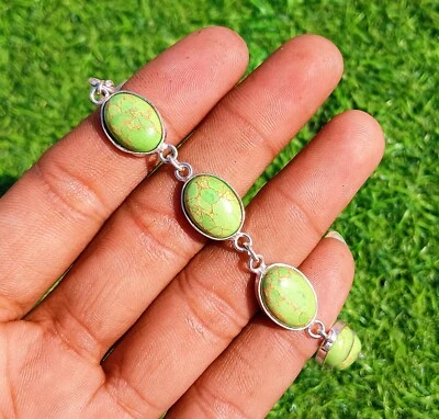 Nice Turquoise Gemstone Bracelet 925 Sterling Silver Plated Jewelry 8" - Image 1 of 3
