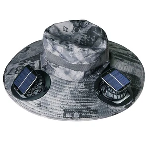 Wide Brim Hat with Battery Powered Solar Fan for Outdoor Fishing Rechargeable - Picture 1 of 26