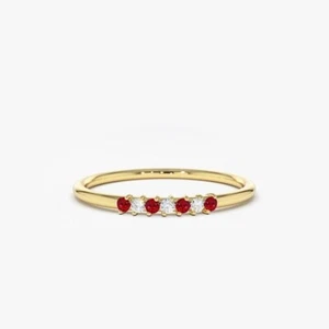 0.14TCW Simulated Ruby & Moissanite Engagement Band In Solid 10K Yellow Gold - Picture 1 of 4