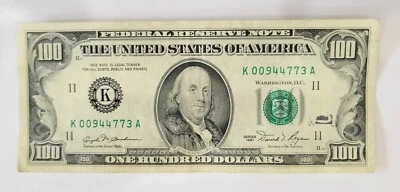 1981 One Hundred Dollar Bill $100 Federal Reserve Note, Serial # K00944773A - Image 1 of 2
