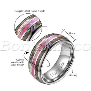 Women Men Couples Luxury Opal Tungsten Carbide Ring Wedding Band Valentines Gift