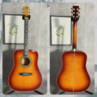 New Flamed Maple Top Acoustic Guitar  Solid Spruce Top Inlay Abalone Shell - Image 1 of 4