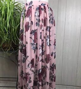 Pink Floral Elastic Waist Maxi Skirt Half Lined Size Medium - Picture 1 of 7
