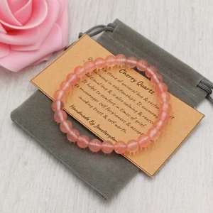 CHERRY QUARTZ Bracelet Stretch Fit Handmade Gift Bag & Card Crystal Gemstone 6mm - Picture 1 of 5