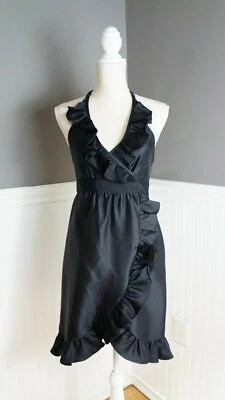 Vestido Tibi Negro Drapeado Halter Talla 4 Mezcla Lana Seda Foto 1 de 4