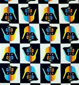 Star Wars Darth Vader Rainbow Helmet Block Check Cotton Quilt Fabric 1 1/2 yard - Picture 1 of 6