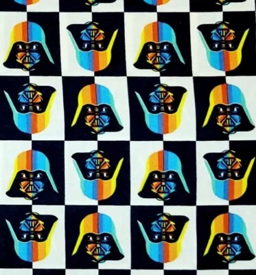 Star Wars Darth Vader Rainbow Helmet Block Check Cotton Quilt Fabric 1 1/2 yard - Image 1 of 4
