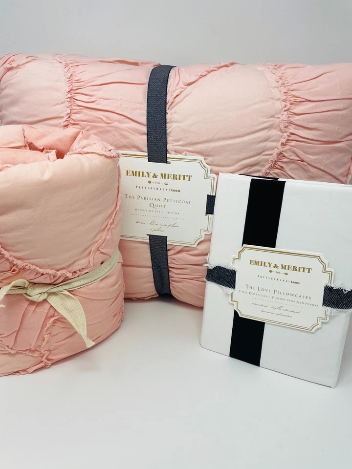 Pottery Barn Teen Emily Meritt Parisian Petticoat Quilt & Sham w/Love Pillowcase - Image 1 of 4