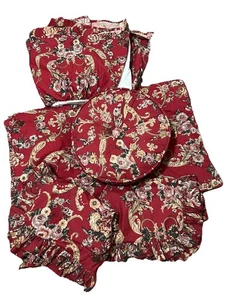 RALPH LAUREN Danielle Marseille Red Floral Queen Duvet Cover 5pc Set Rare HTF - Picture 1 of 8